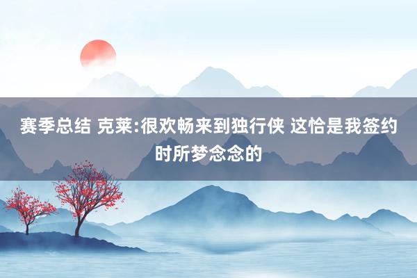 赛季总结 克莱:很欢畅来到独行侠 这恰是我签约时所梦念念的