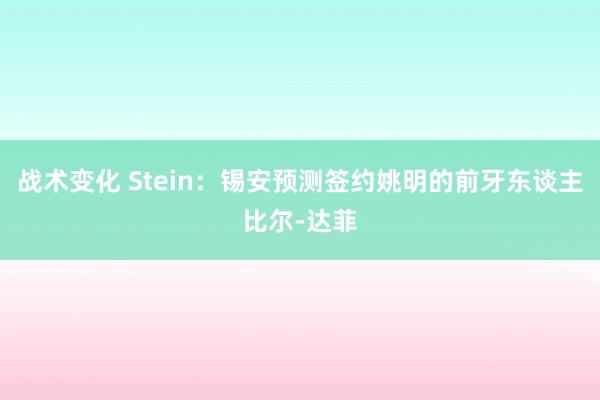 战术变化 Stein：锡安预测签约姚明的前牙东谈主比尔-达菲