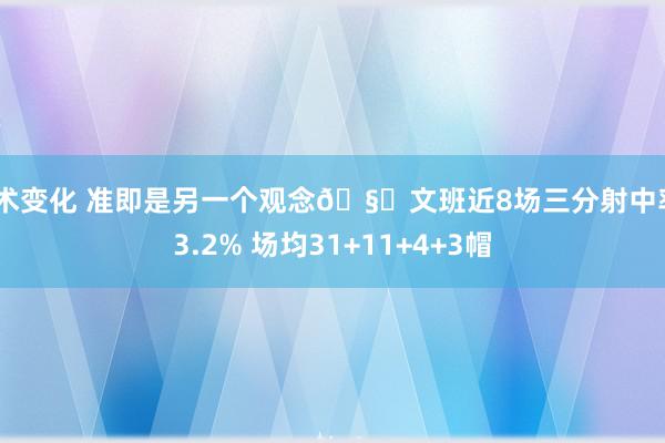 战术变化 准即是另一个观念🧐文班近8场三分射中率43.2% 场均31+11+4+3帽