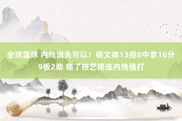 全球篮球 内线消失可以！杨文体13投8中拿16分9板2助 临了技艺接连内线强打