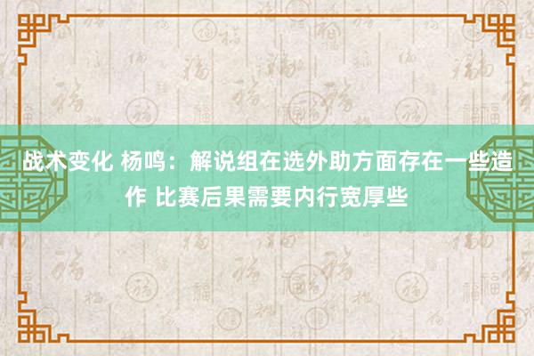 战术变化 杨鸣：解说组在选外助方面存在一些造作 比赛后果需要内行宽厚些